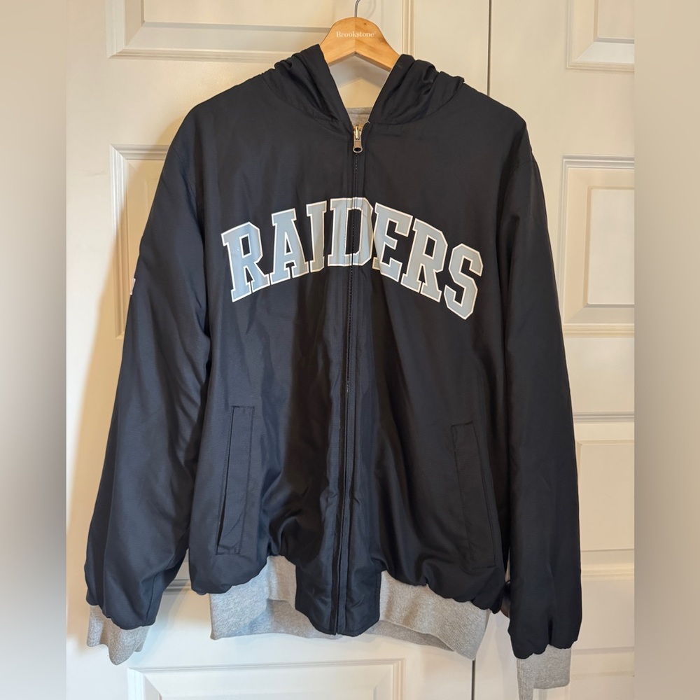 Las Vegas Raiders Reversible Mens Jacket Black Gray NFL Bomber Size L